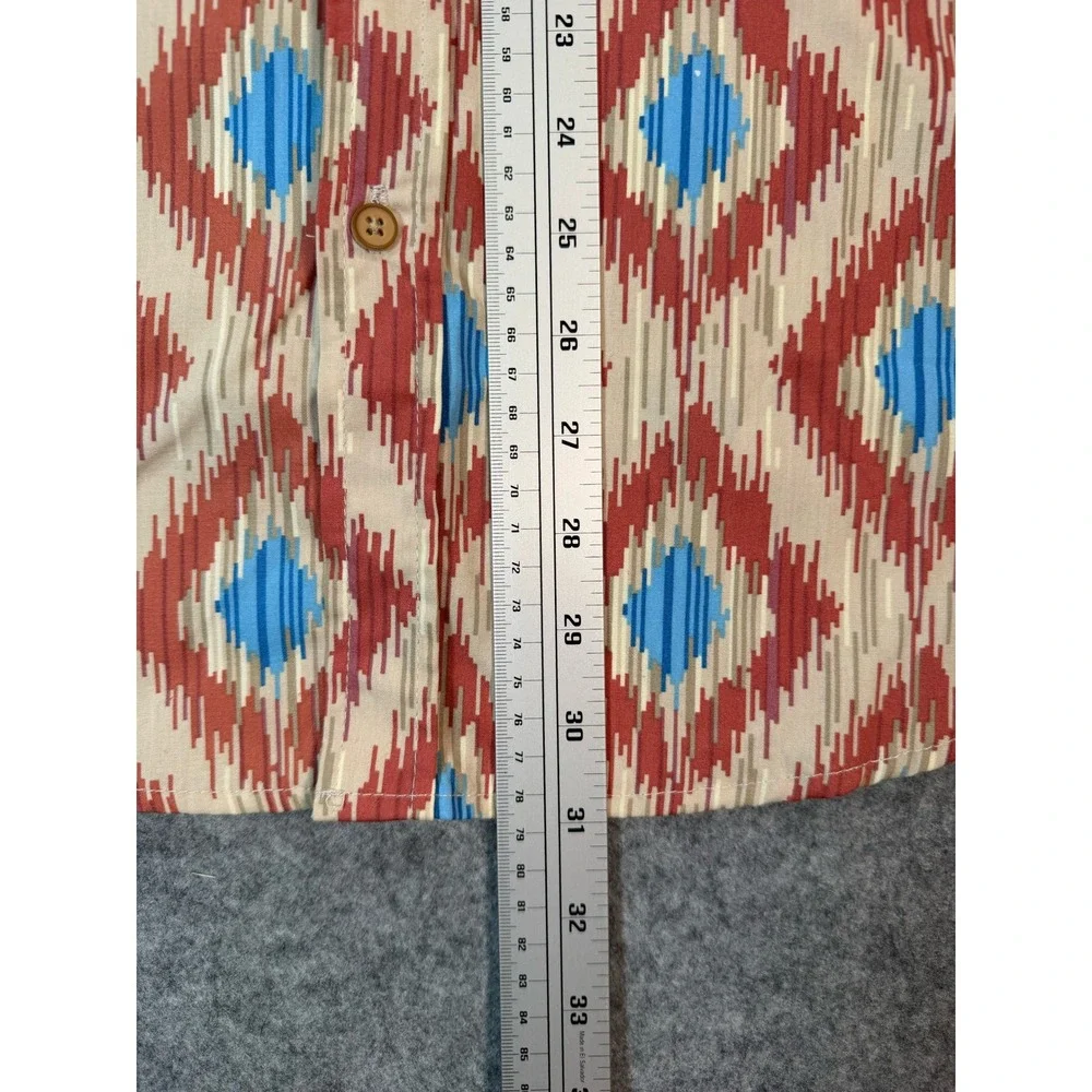 Coastal Mens Small Ikat Diamond Print Short Sleeve Button Up Shirt Red‎ Blue NEW